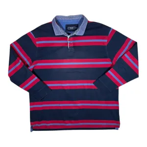 MAINE New England Denim Collared Colour Block Striped Long Sleeve Polo Shirt