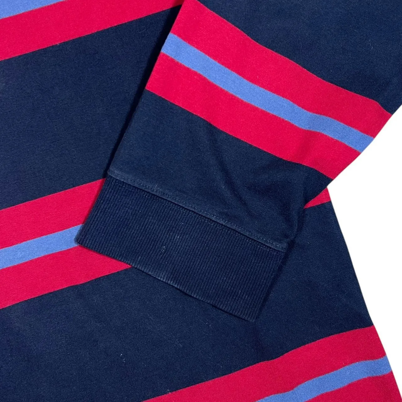 MAINE New England Denim Collared Colour Block Striped Long Sleeve Polo Shirt