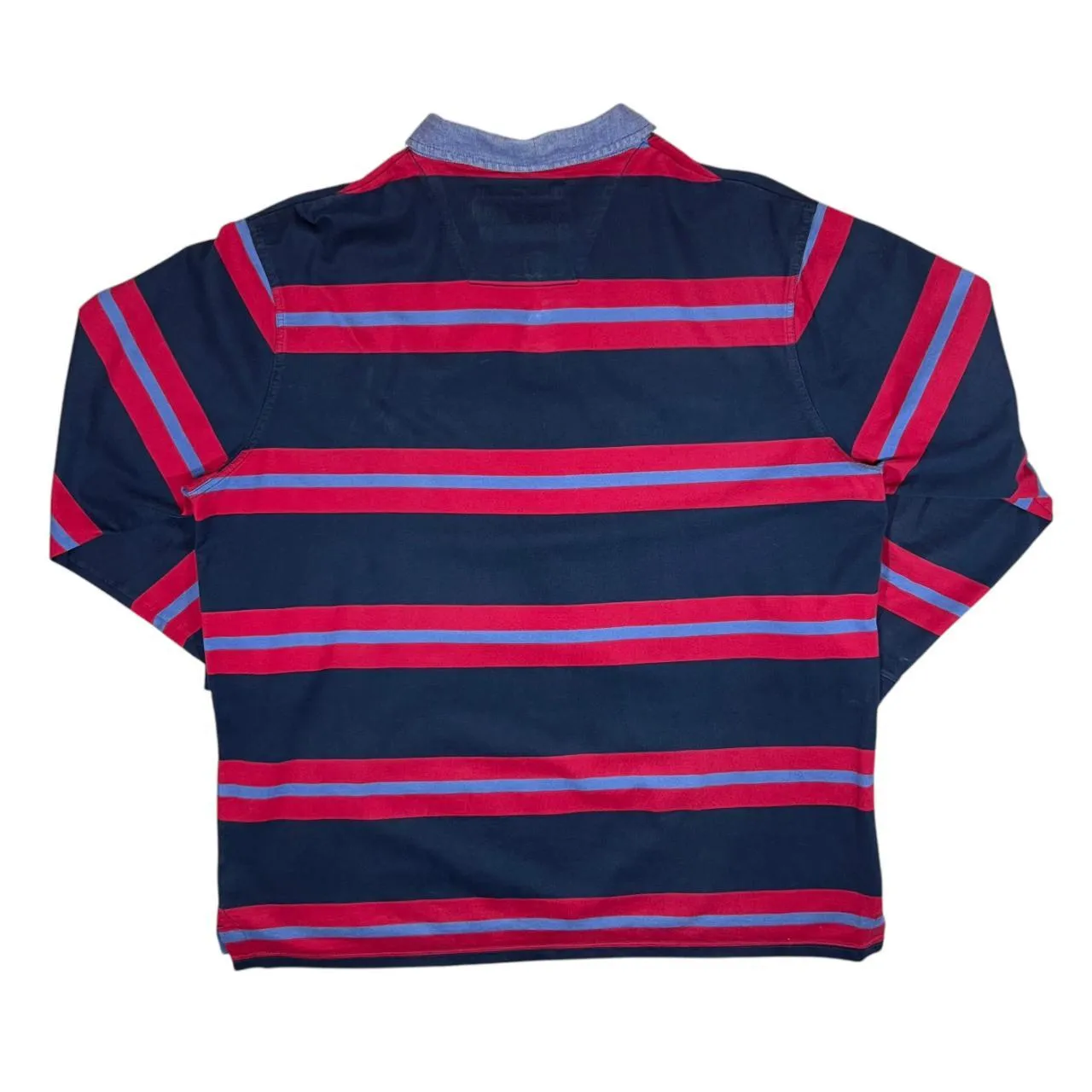 MAINE New England Denim Collared Colour Block Striped Long Sleeve Polo Shirt