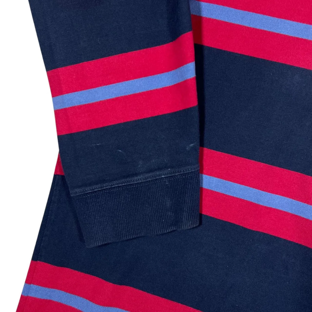 MAINE New England Denim Collared Colour Block Striped Long Sleeve Polo Shirt
