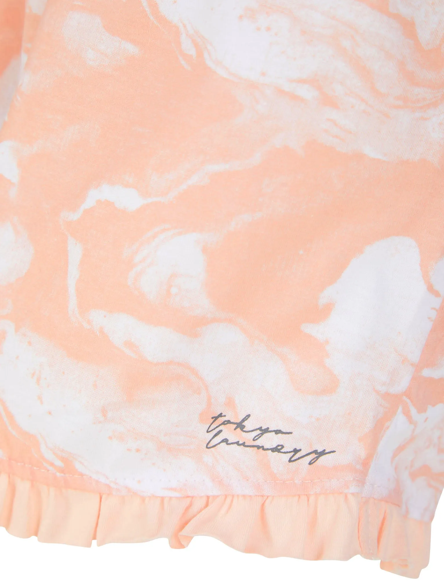 Marble Print 2 Pc Shortie Lounge Set in Peach - Tokyo Laundry