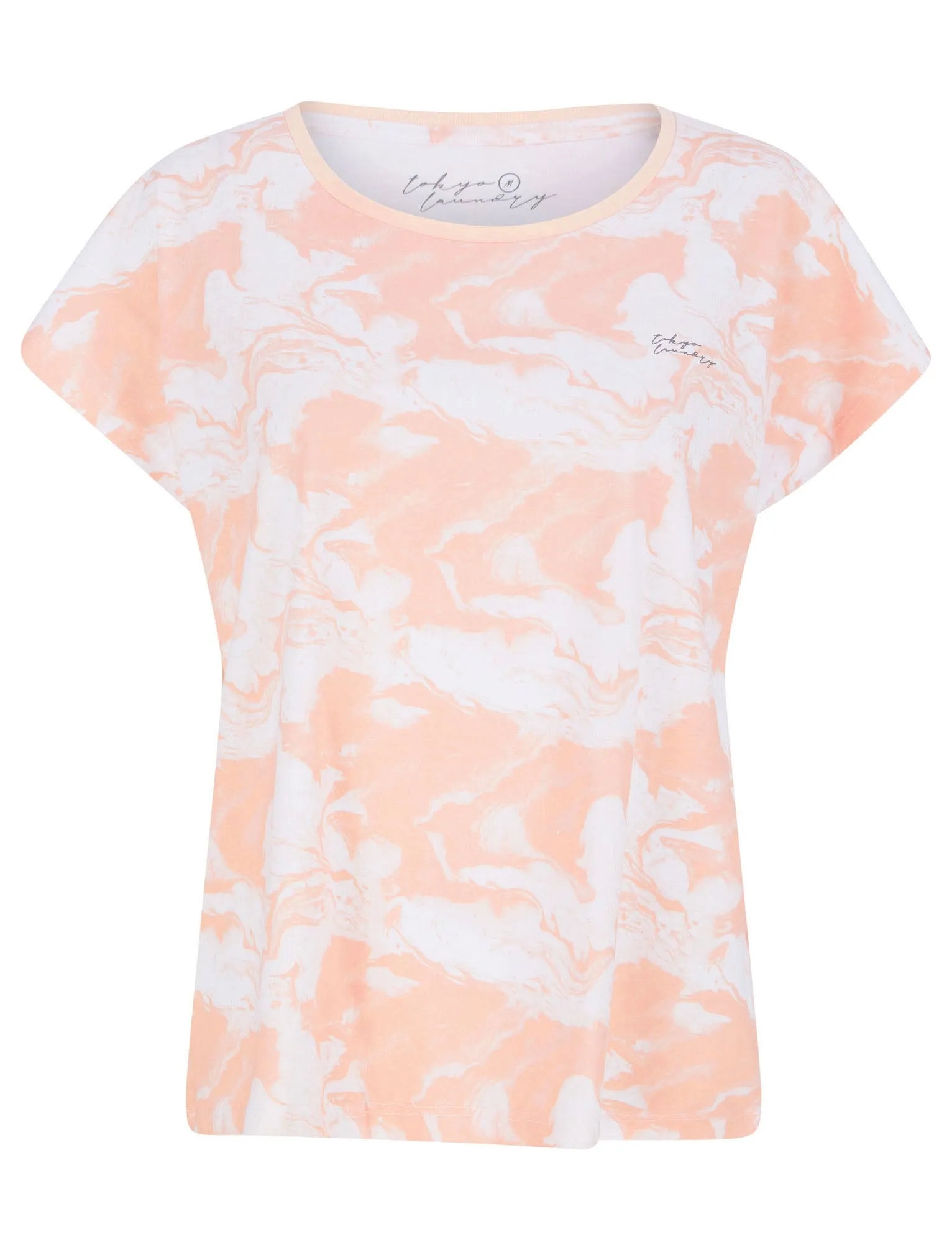 Marble Print 2 Pc Shortie Lounge Set in Peach - Tokyo Laundry