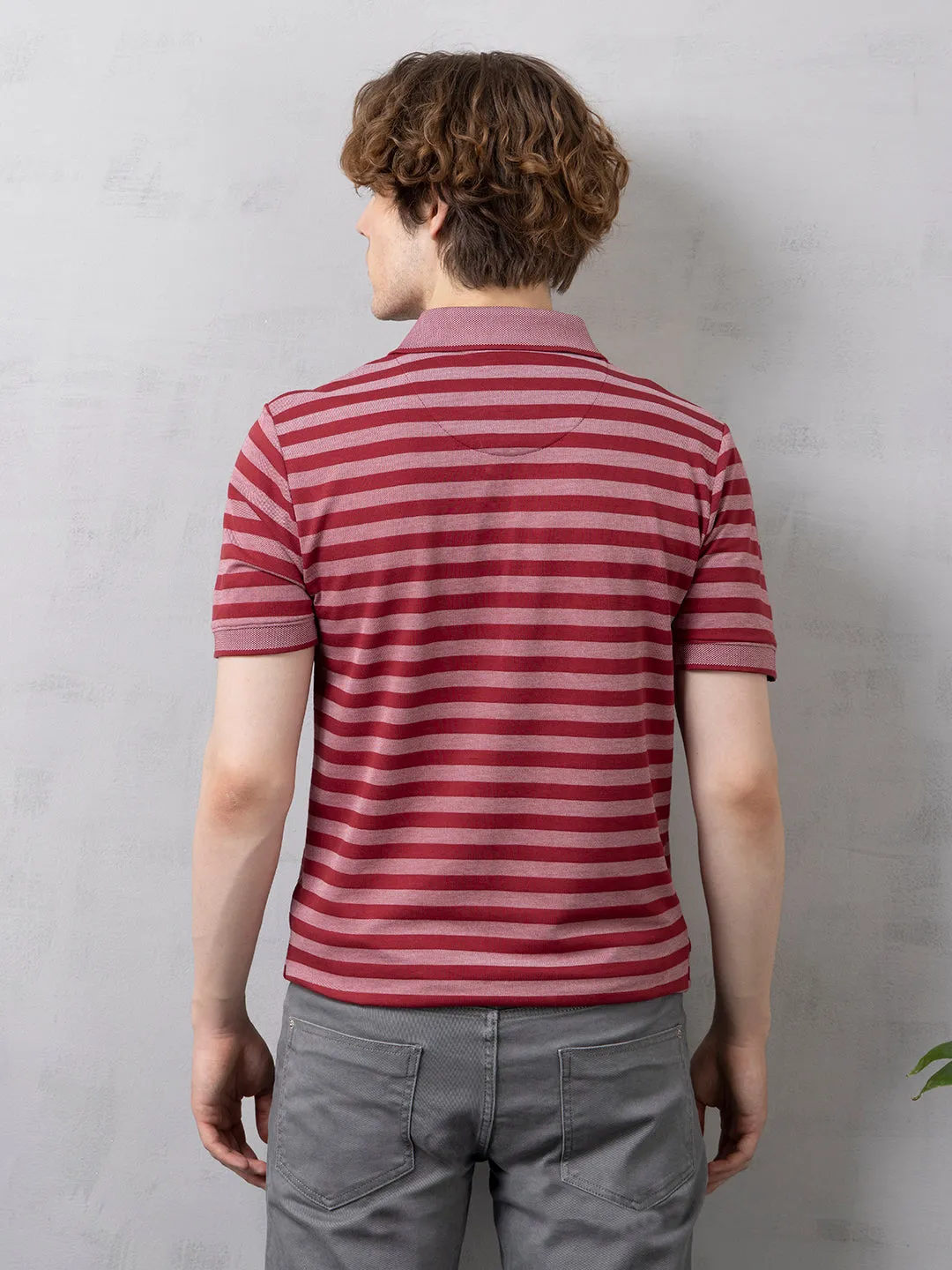 Maroon Striped Polo T-Shirt