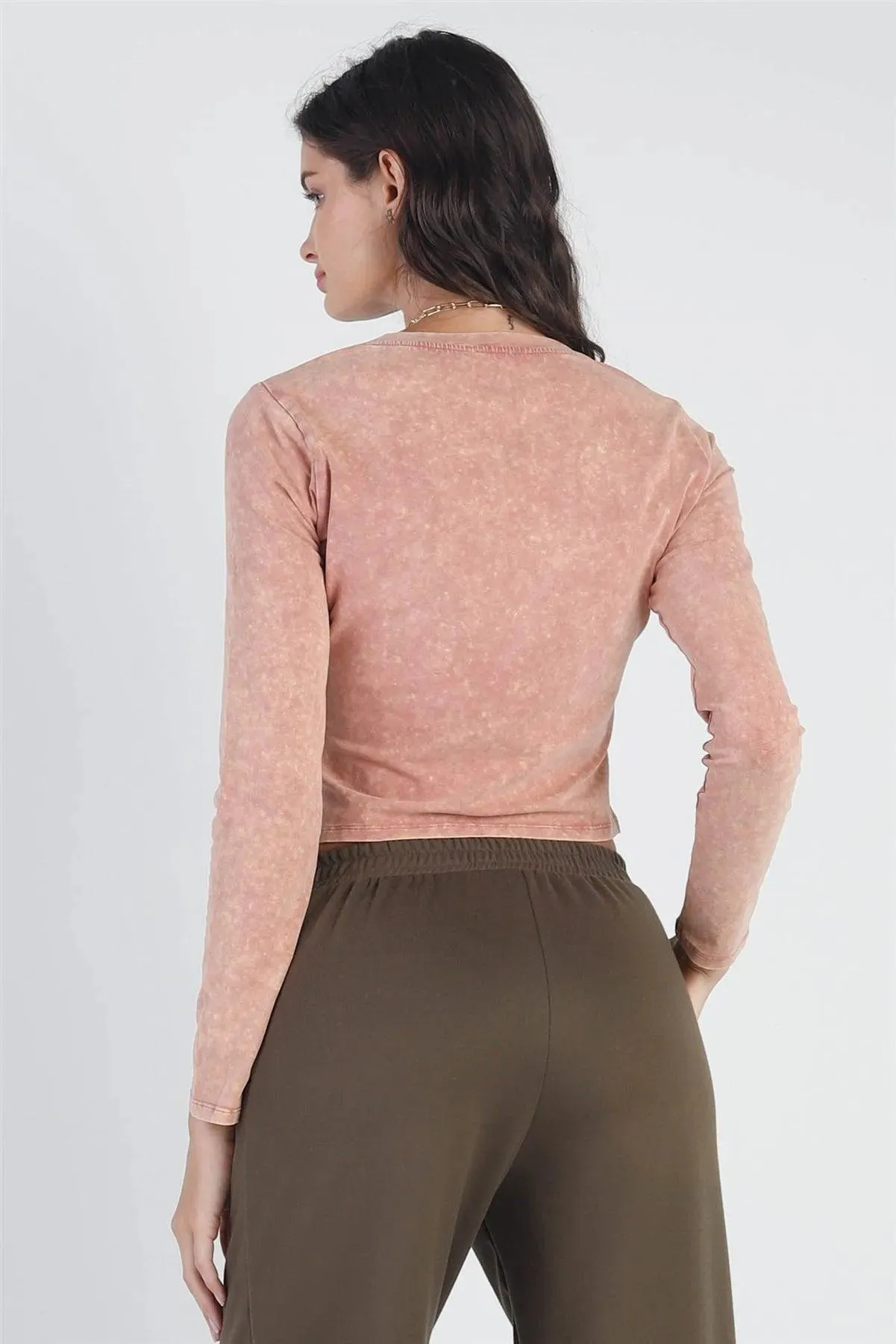 Mauve Acid Wash Long Sleeve Crop Top /3-2-1
