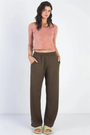 Mauve Acid Wash Long Sleeve Crop Top /3-2-1