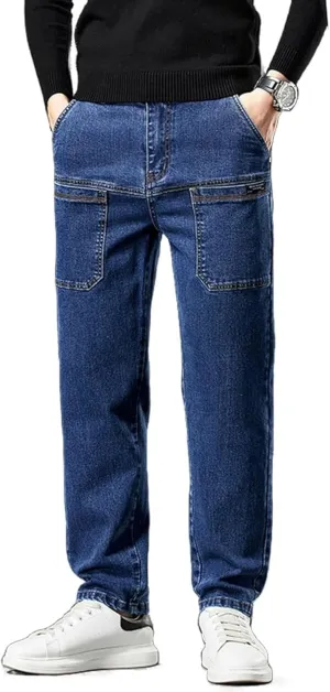 Mecutie Jeans,Comfortable Multi-Pocket High Cargo Jeans, Men's Relaxed Fit Cargo Jeans Denim Cargo Pants