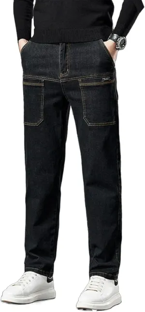 Mecutie Jeans,Comfortable Multi-Pocket High Cargo Jeans, Men's Relaxed Fit Cargo Jeans Denim Cargo Pants