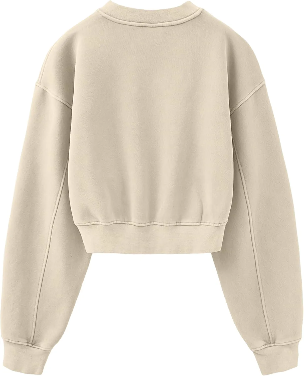 Meladyan Women Casual Cropped Sweatshirt Basic Solid Long Sleeve Fleece V Neck Loose Drop Shoulder Pullover Crop Tops Vintage