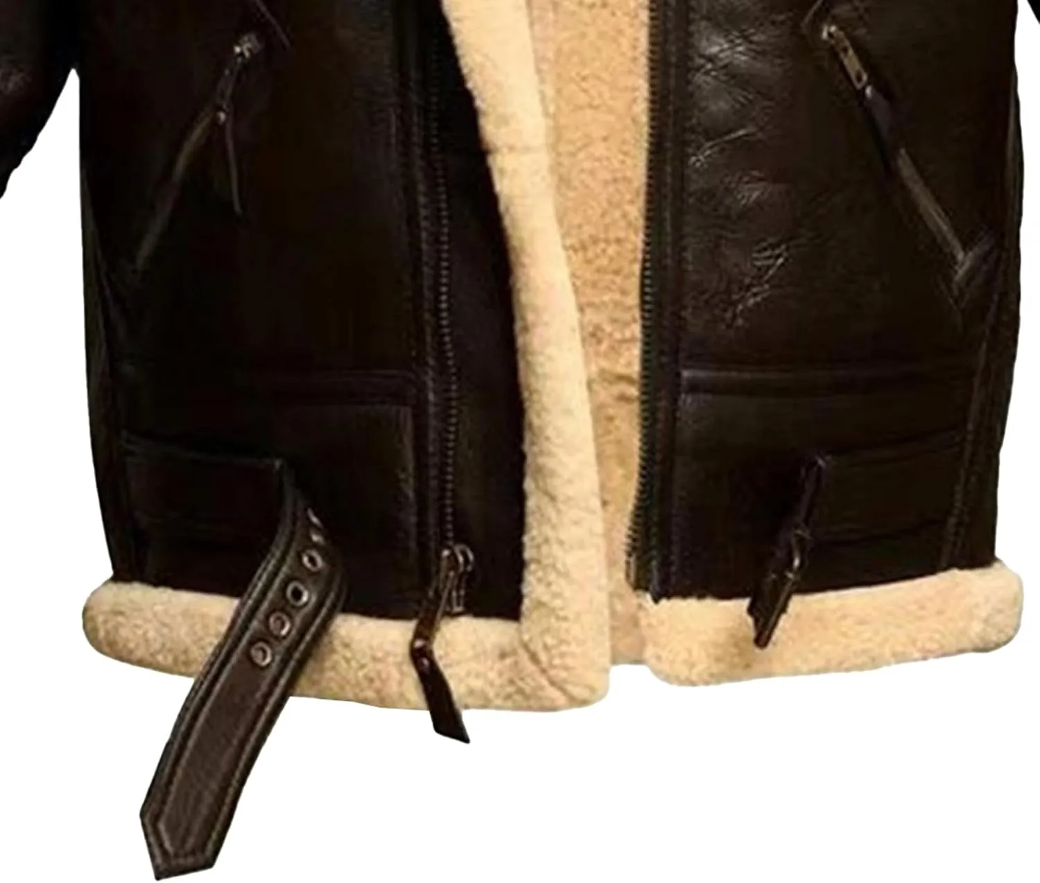 Men Aviator Bomber Coat Faux Shearling Sheepskin Leather Jacket Fur Lined Bomber Jackets Thickening Outercoat