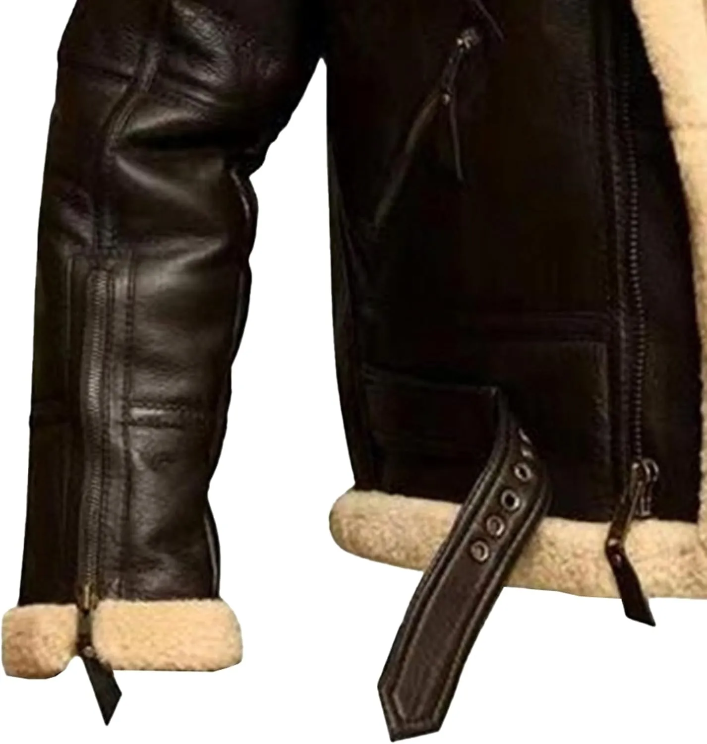 Men Aviator Bomber Coat Faux Shearling Sheepskin Leather Jacket Fur Lined Bomber Jackets Thickening Outercoat