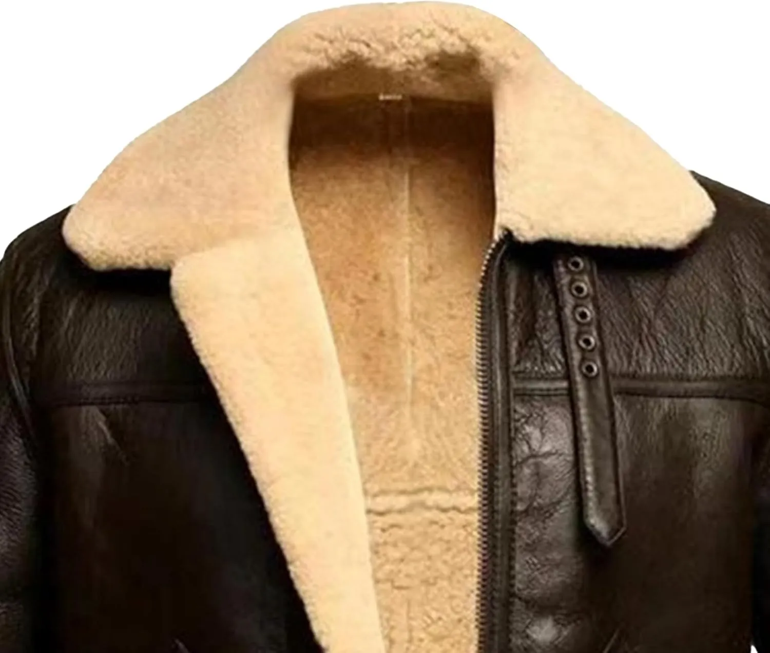 Men Aviator Bomber Coat Faux Shearling Sheepskin Leather Jacket Fur Lined Bomber Jackets Thickening Outercoat