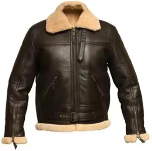 Men Aviator Bomber Coat Faux Shearling Sheepskin Leather Jacket Fur Lined Bomber Jackets Thickening Outercoat