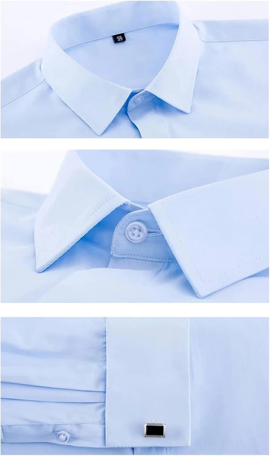 Men Classic French Cuffs Dress Shirt Long Sleeve Covered Placket Formal Business Standard-Fit Office Work Shirts