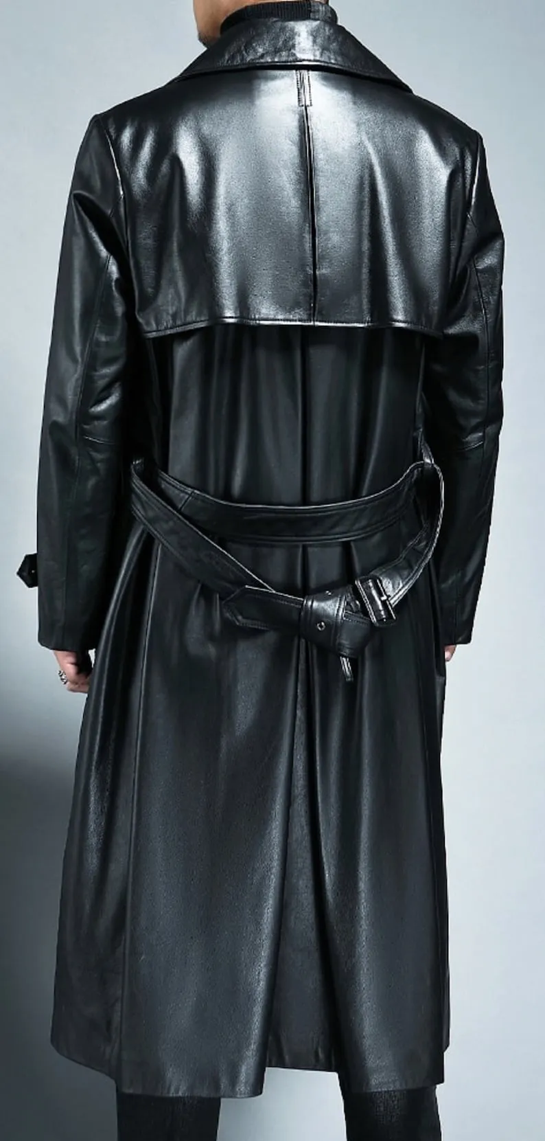 Men Handmade Genuine Cow Leather Trench Coat