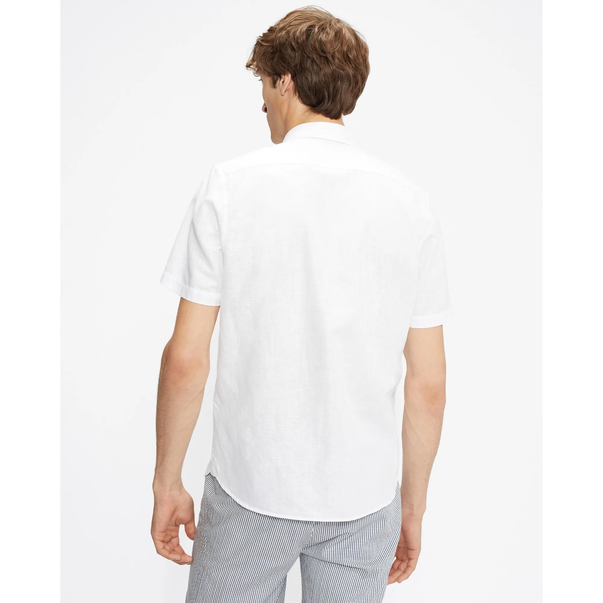 Men Mma-Civiche-Ss Plain Linen Shirt - White