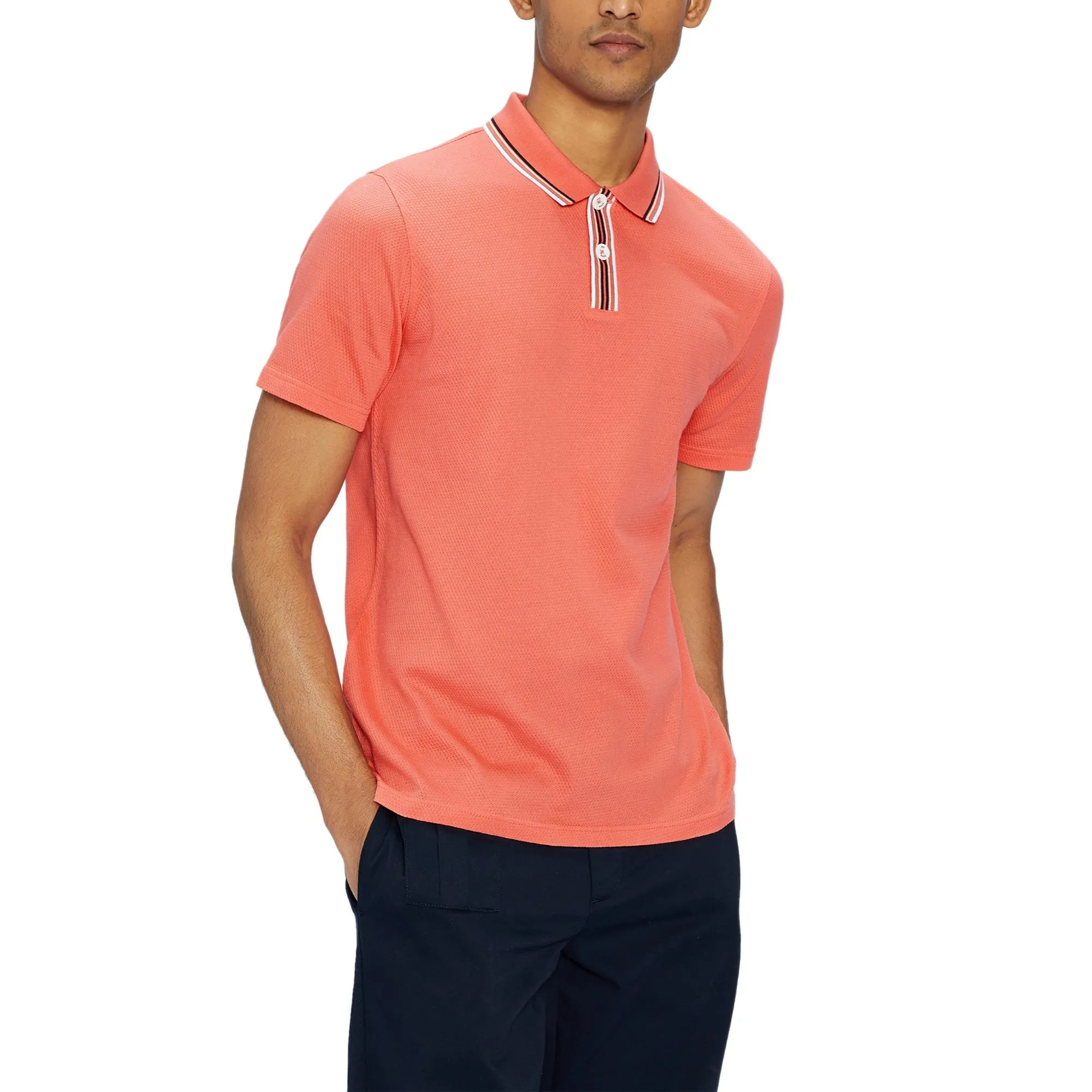 Men Mmb-Twitwoo-Ss Stripe Collar Polo Shirt - Coral