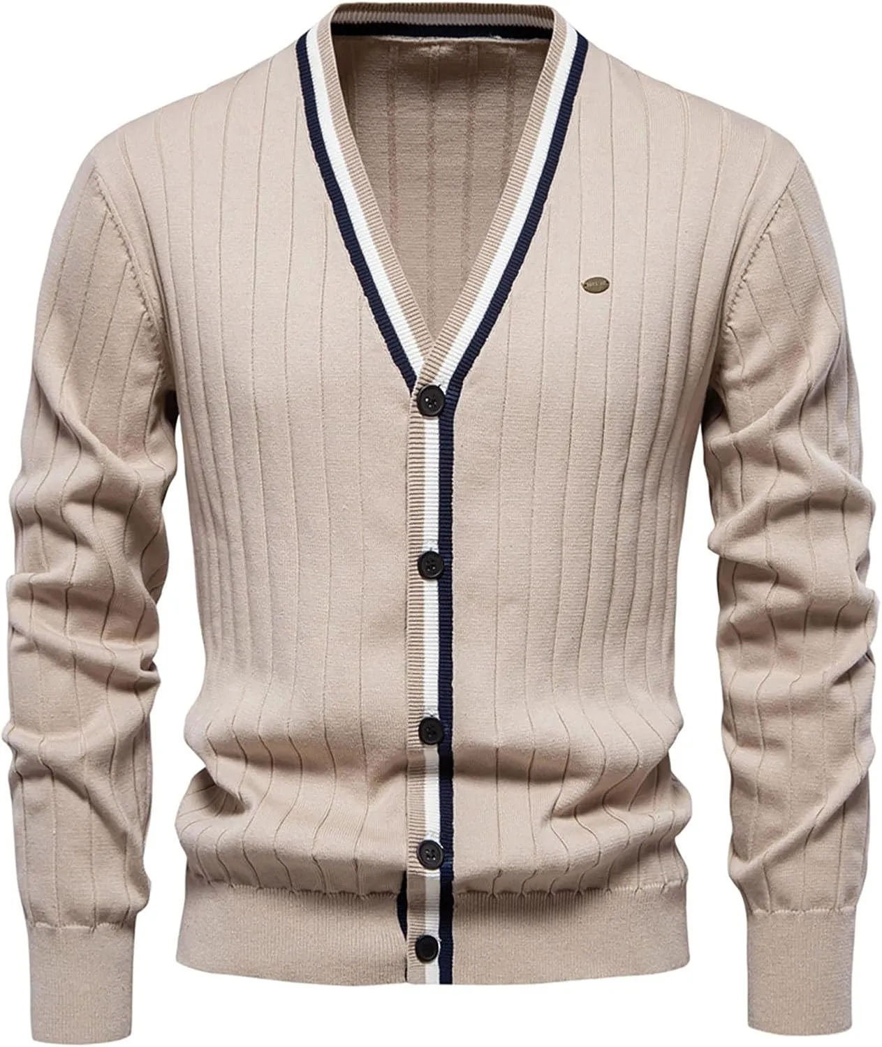 Men Ribbed Button Down Sweaters Casual Long Sleeve V Neck Knitted Cardigan Lightweight Sweater Coats Preppy Clothes