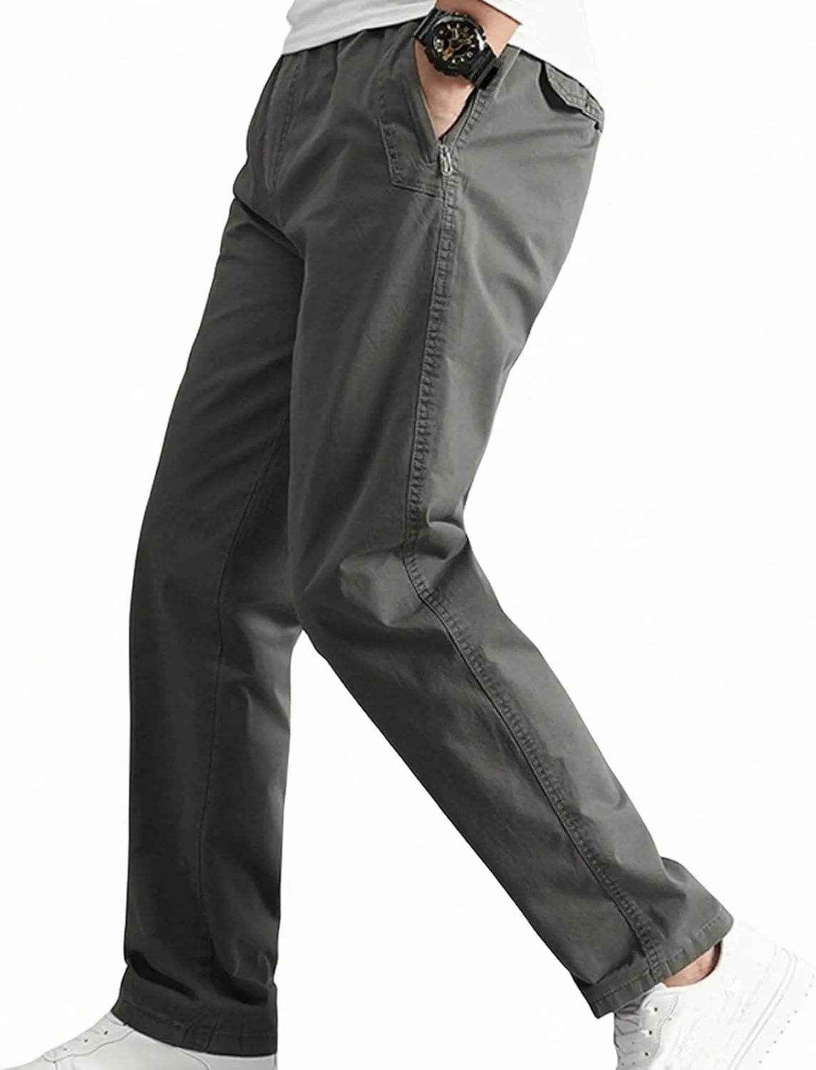 Men’ s Casual Cargo Pants Relaxed Fit Streetwear Pant Elastic Drawstring Waist Lightweight Chino Trouser with Pocket