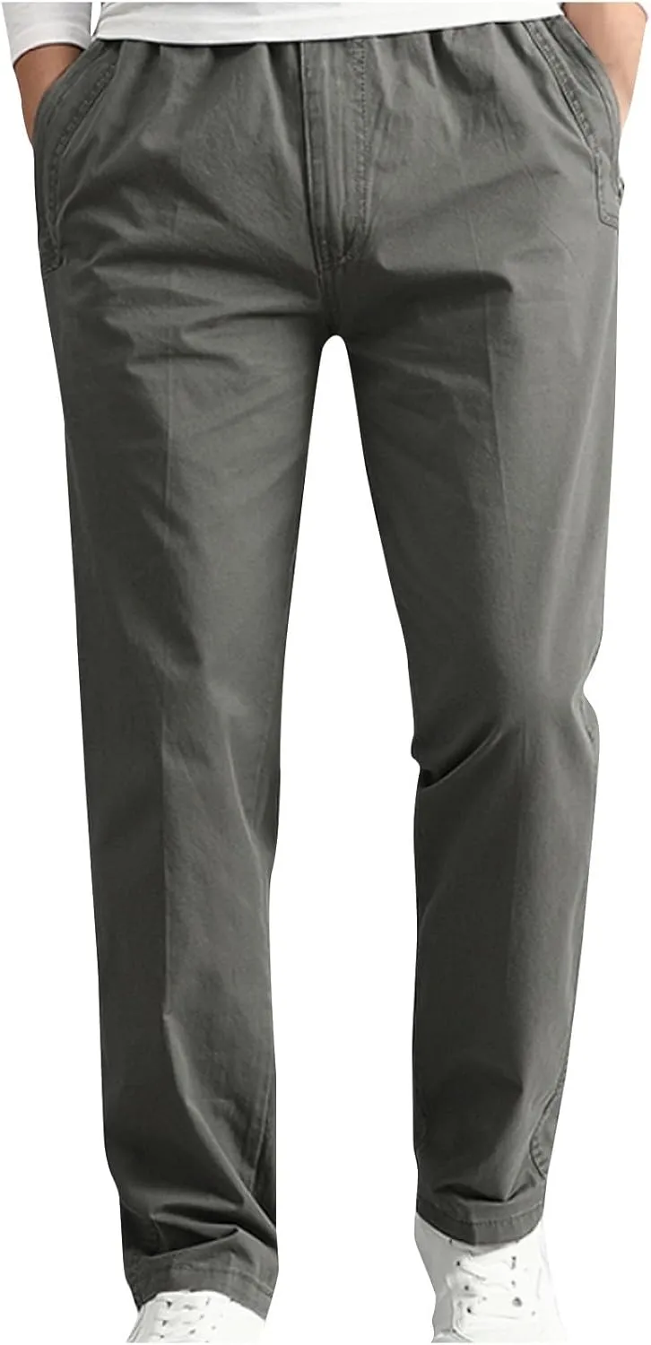 Men’ s Casual Cargo Pants Relaxed Fit Streetwear Pant Elastic Drawstring Waist Lightweight Chino Trouser with Pocket