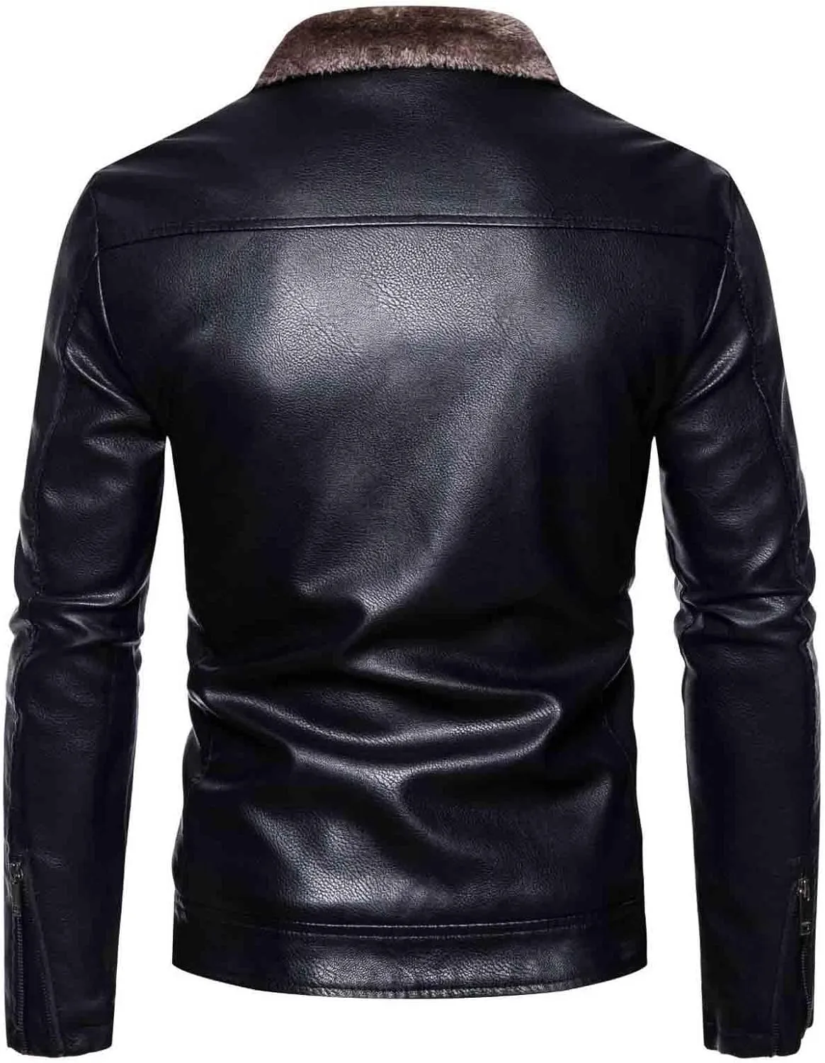 Men Sherpa Lined Faux Leather Jacket Winter Fleece Lined Coat Vintage Zip Up Slim Fit Motorcycle Bomber Jacket