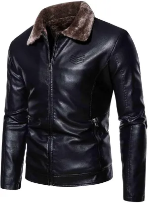 Men Sherpa Lined Faux Leather Jacket Winter Fleece Lined Coat Vintage Zip Up Slim Fit Motorcycle Bomber Jacket