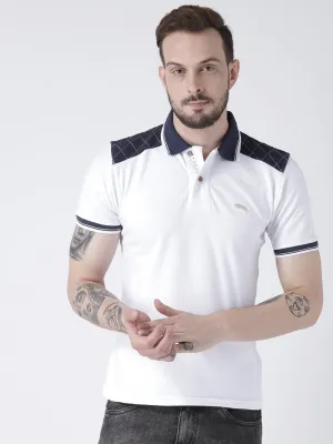 Men White Solid Polo T-shirt