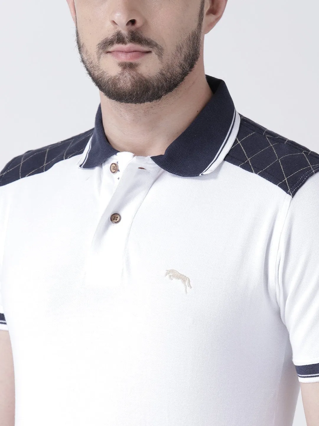 Men White Solid Polo T-shirt