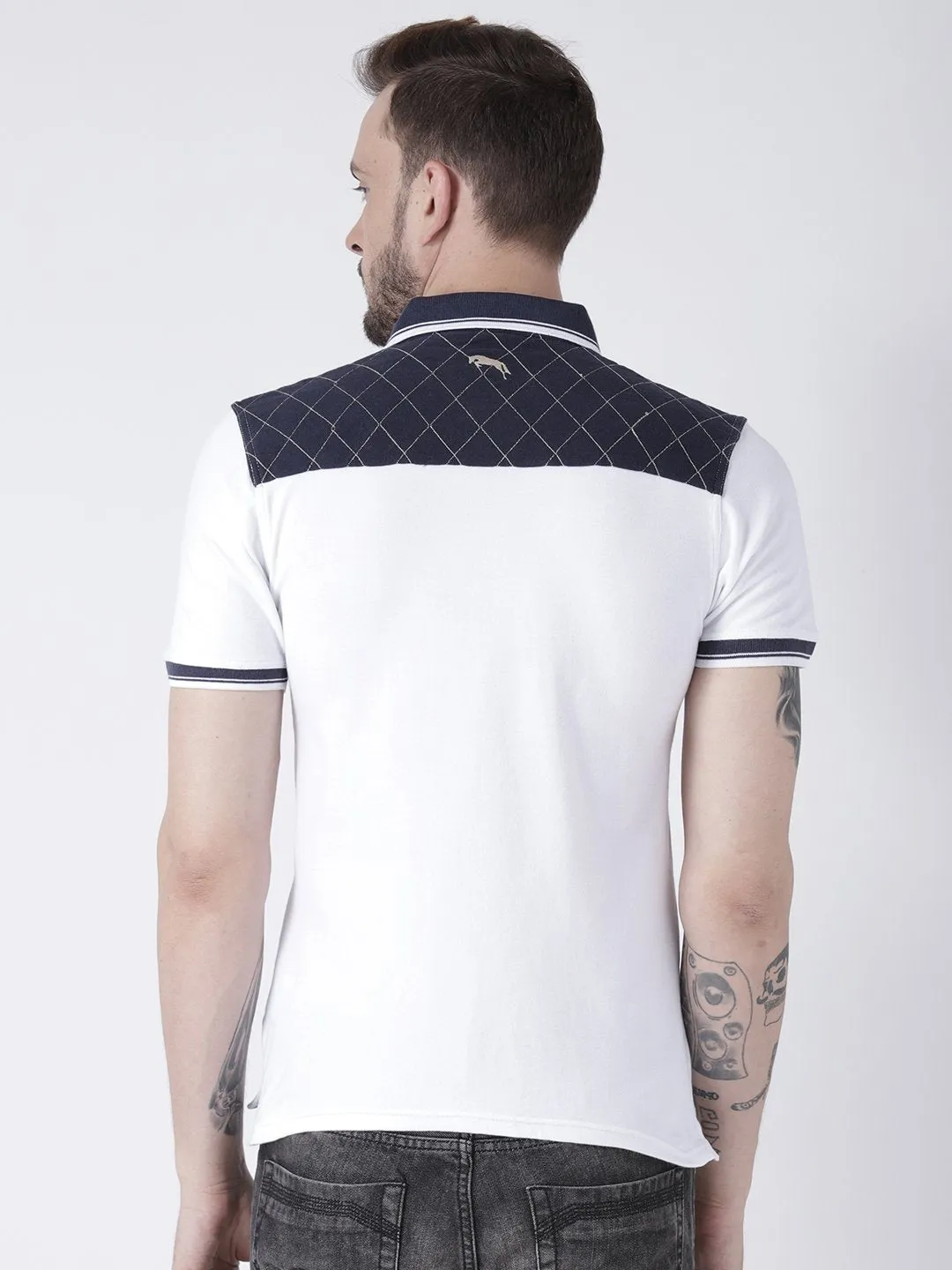 Men White Solid Polo T-shirt