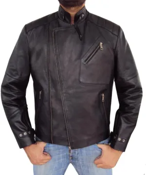 Men's Asymmetric Lambskin Leather Designer Moto Biker Jacket