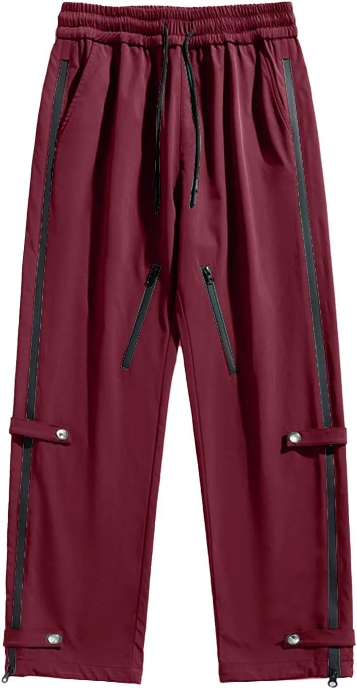 Mens Big and Tall Cargo Pants Spring Lounge Drawstring Waist Outdoor Trousers Fashion Baggy Straight Wide Leg Slacks
