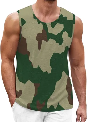 Men's Camo Print Tank Tops Big and Tall Camouflage Wild Sleeveless Vests Drying Athletic Sports Workout Muscle Shirts