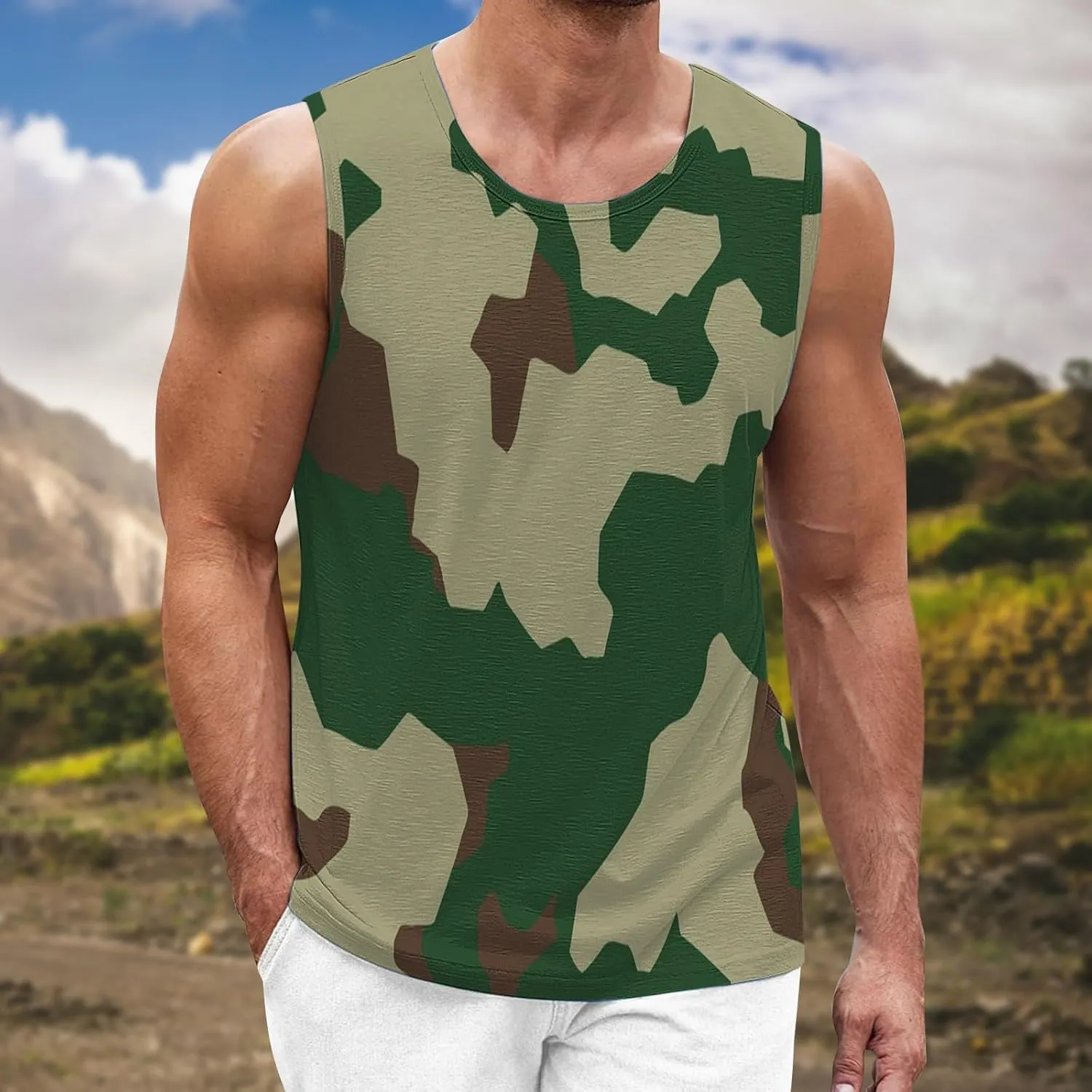 Men's Camo Print Tank Tops Big and Tall Camouflage Wild Sleeveless Vests Drying Athletic Sports Workout Muscle Shirts