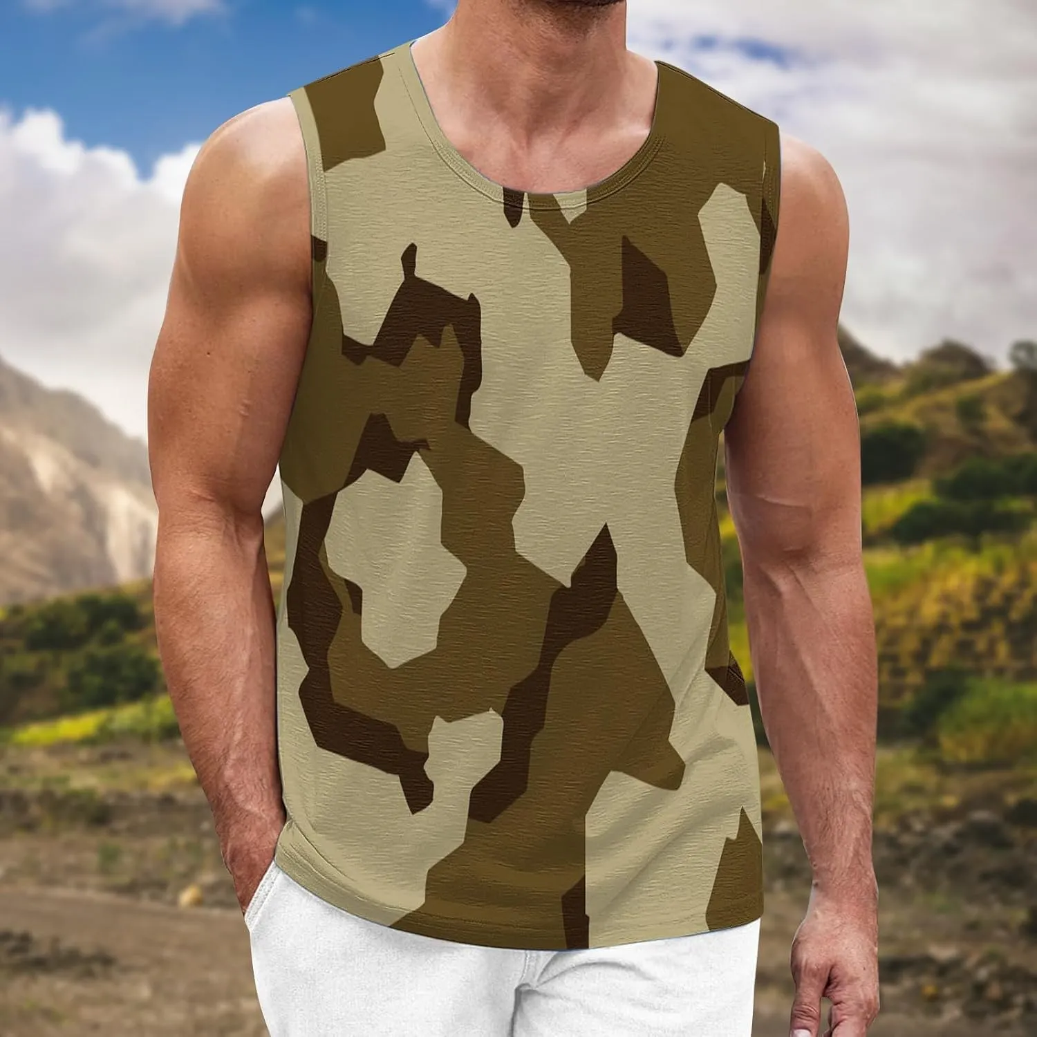 Men's Camo Print Tank Tops Big and Tall Camouflage Wild Sleeveless Vests Drying Athletic Sports Workout Muscle Shirts