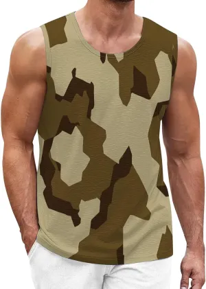 Men's Camo Print Tank Tops Big and Tall Camouflage Wild Sleeveless Vests Drying Athletic Sports Workout Muscle Shirts