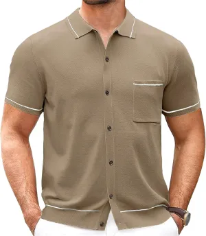 Men's Cardigan Knit Summer Polo Shirt Button Down Casual Golf Polo Shirts Short Sleeve Business Soft Polo Shirts