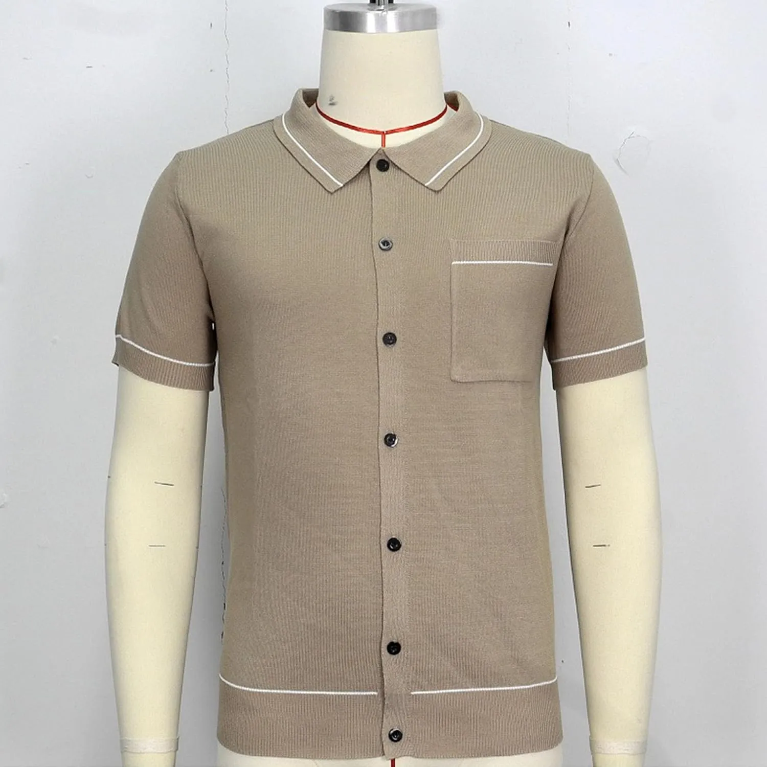 Men's Cardigan Knit Summer Polo Shirt Button Down Casual Golf Polo Shirts Short Sleeve Business Soft Polo Shirts