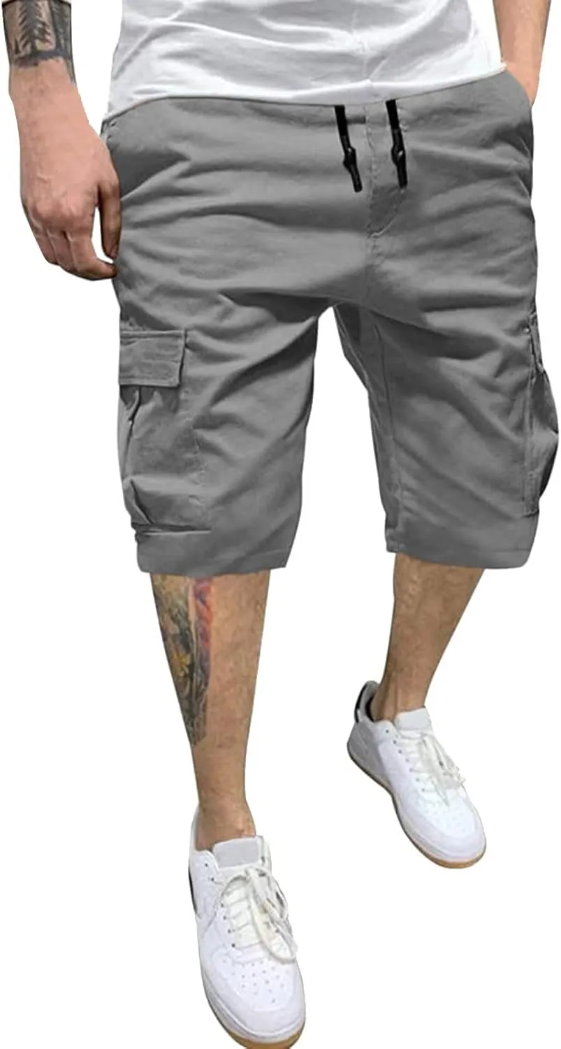 Mens Cargo Shorts Mens Casual Twill Cargo Shorts Cotton Drawstring Classic Cargo Stretch Short with Multi Pockets