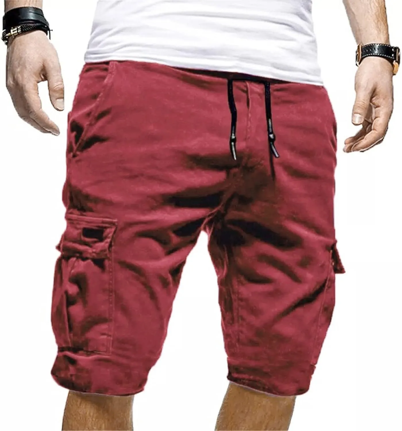Mens Cargo Shorts Mens Casual Twill Cargo Shorts Solid Cotton Drawstring Classic Cargo Stretch Short with 6 Pockets