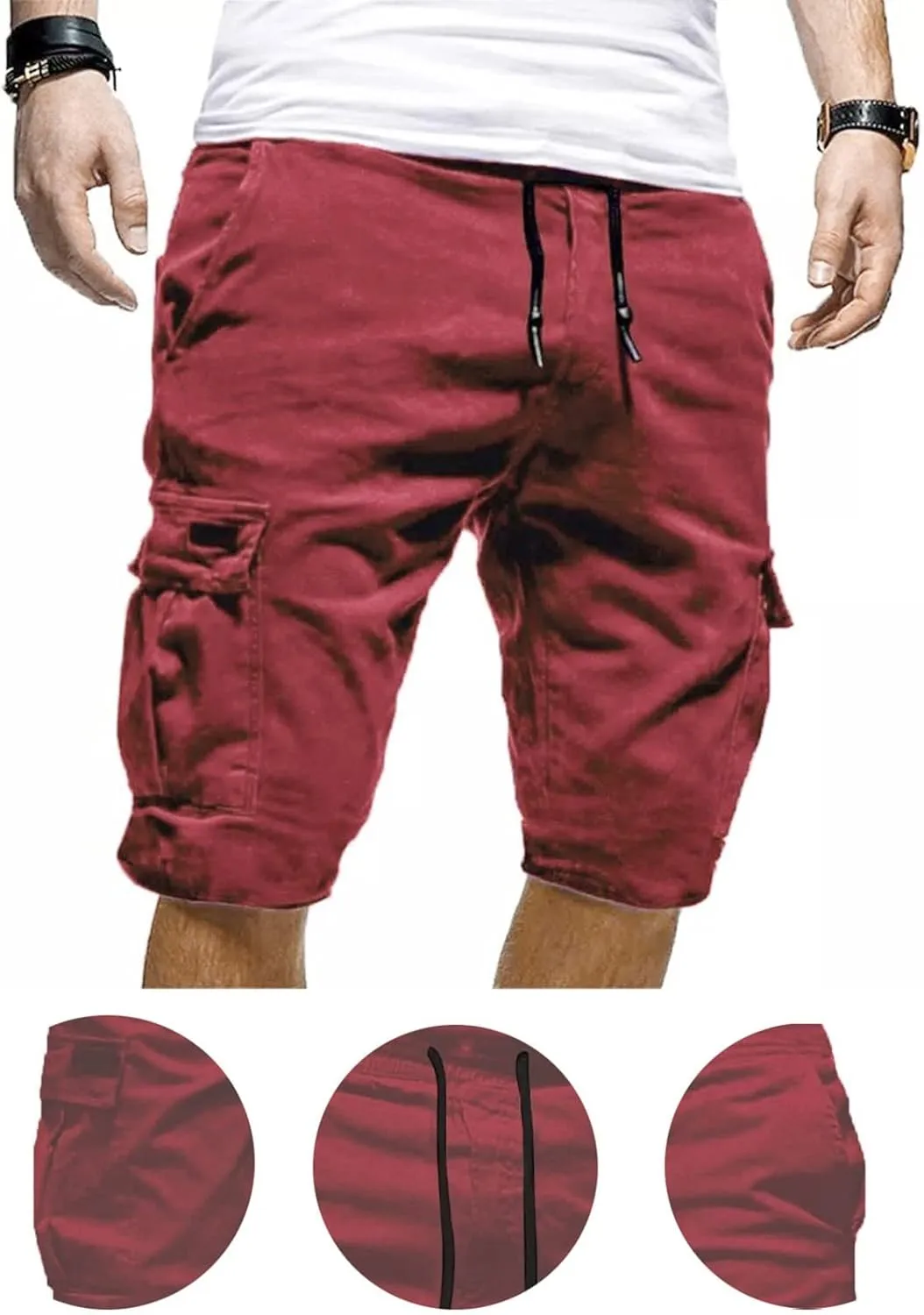 Mens Cargo Shorts Mens Casual Twill Cargo Shorts Solid Cotton Drawstring Classic Cargo Stretch Short with 6 Pockets