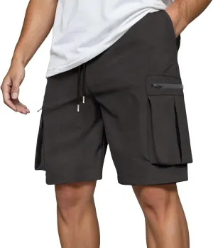 Men's Cargo Sweat Shorts Summer Casual Drawstring Waist Athletic Short Loose Hiking Gym Jogger Shorts with Zip Pocket