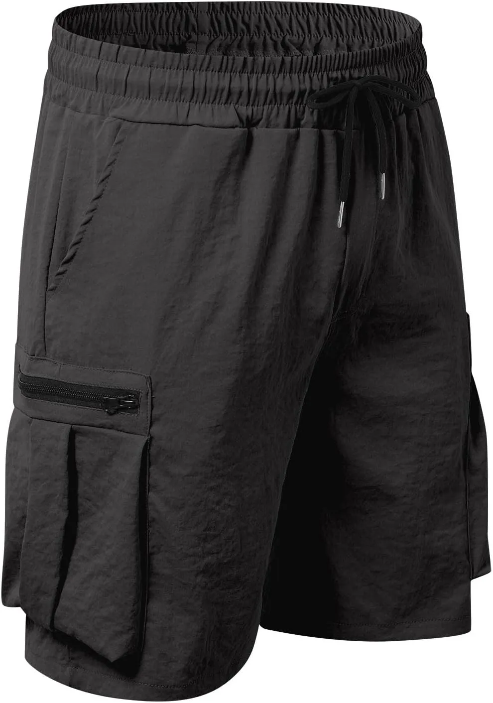 Men's Cargo Sweat Shorts Summer Casual Drawstring Waist Athletic Short Loose Hiking Gym Jogger Shorts with Zip Pocket