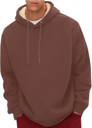 Men's Casual Fleece Sherpa Lined Hoodie Winter Warm Pullover Hooded Sweatshirt