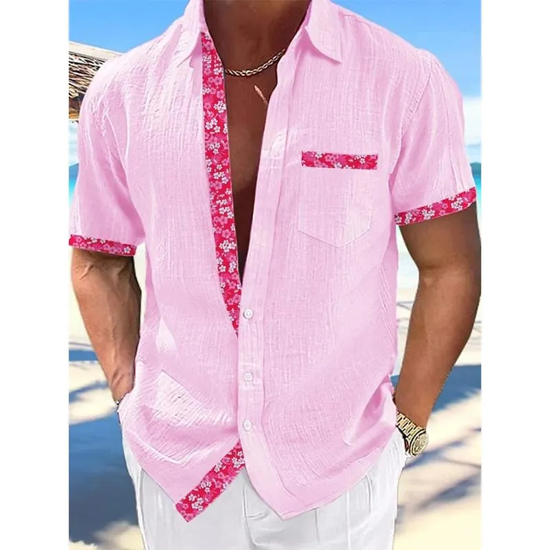 Men's Casual Hawaiian Lace Lapel Short Sleeve Shirt 80011867YM
