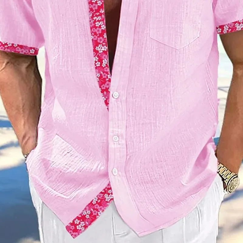 Men's Casual Hawaiian Lace Lapel Short Sleeve Shirt 80011867YM