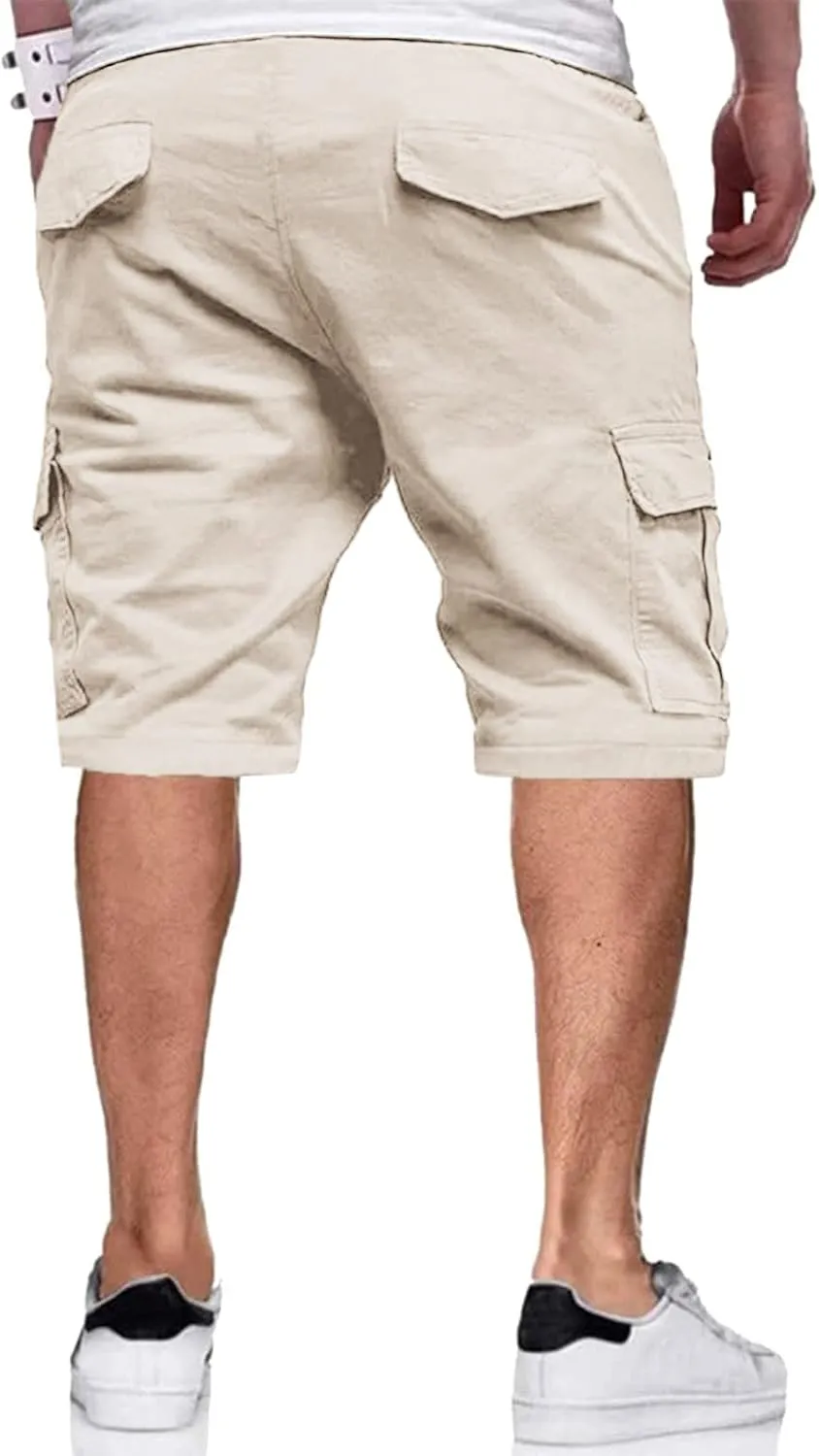 Mens Casual Twill Cargo Shorts Cotton Drawstring Classic Cargo Stretch Short with 6 Pockets Cargo Shorts Drawstring Shorts