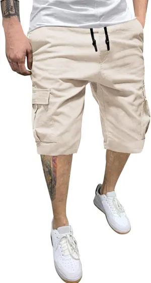 Mens Casual Twill Cargo Shorts Cotton Drawstring Classic Cargo Stretch Short with 6 Pockets Cargo Shorts Drawstring Shorts