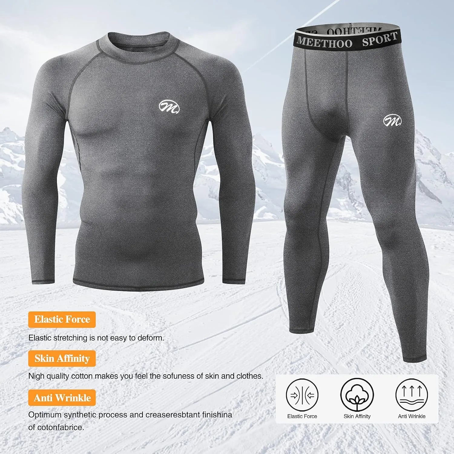 Men's Compression Base Layers Long Johns Winter Gear with Fleece Lined for Skiing