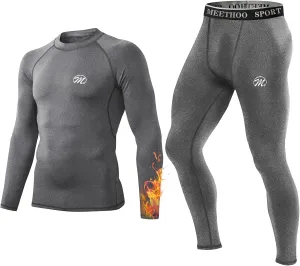 Men's Compression Base Layers Long Johns Winter Gear with Fleece Lined for Skiing