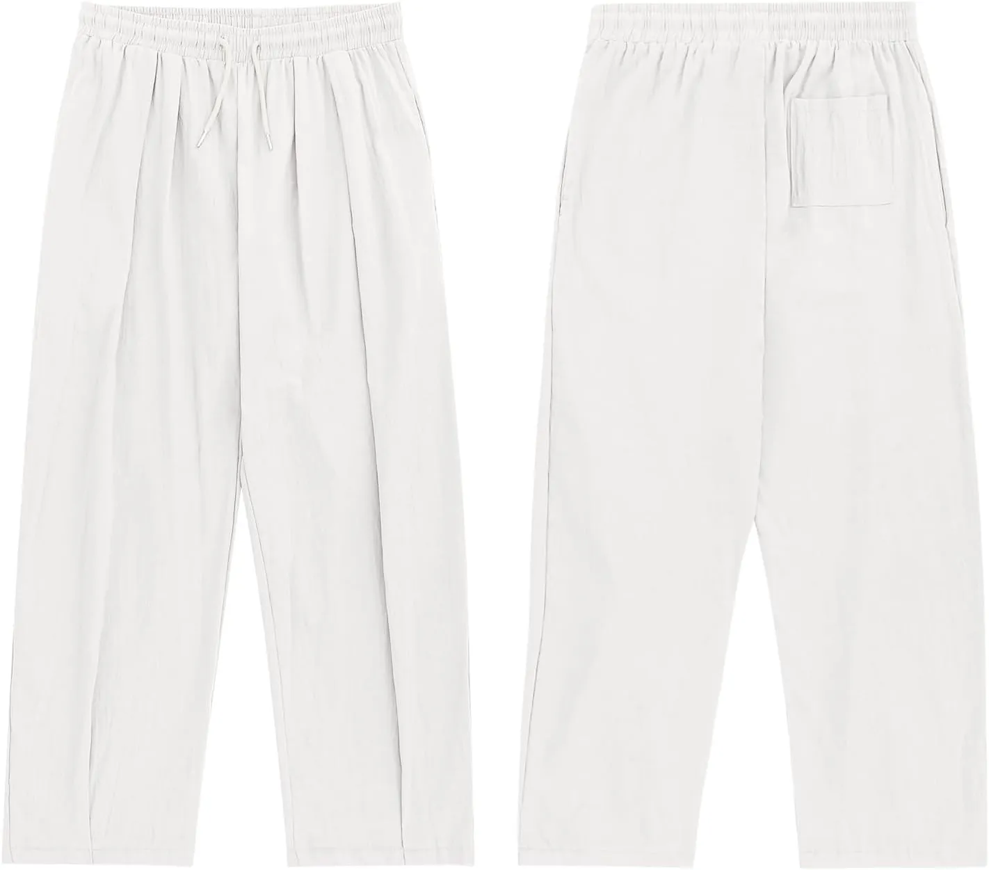 Mens Cotton Linen Drawstring Pants Elastic Waist Casual Jogger with Pockets Loose Fit Summer Yoga Pants for Men