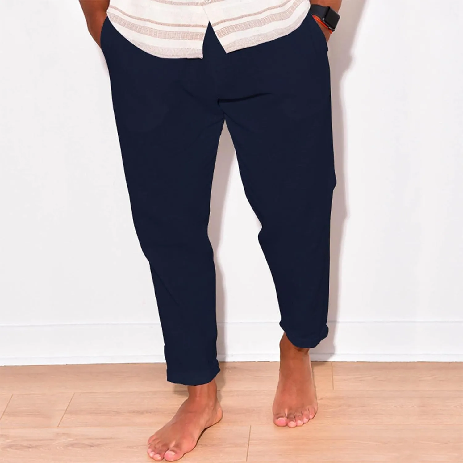 Men's Cotton Linen Pants Loose Straight Beach Yoga Pants for Men Breathable Casual Dress Pants Casual Trousers
